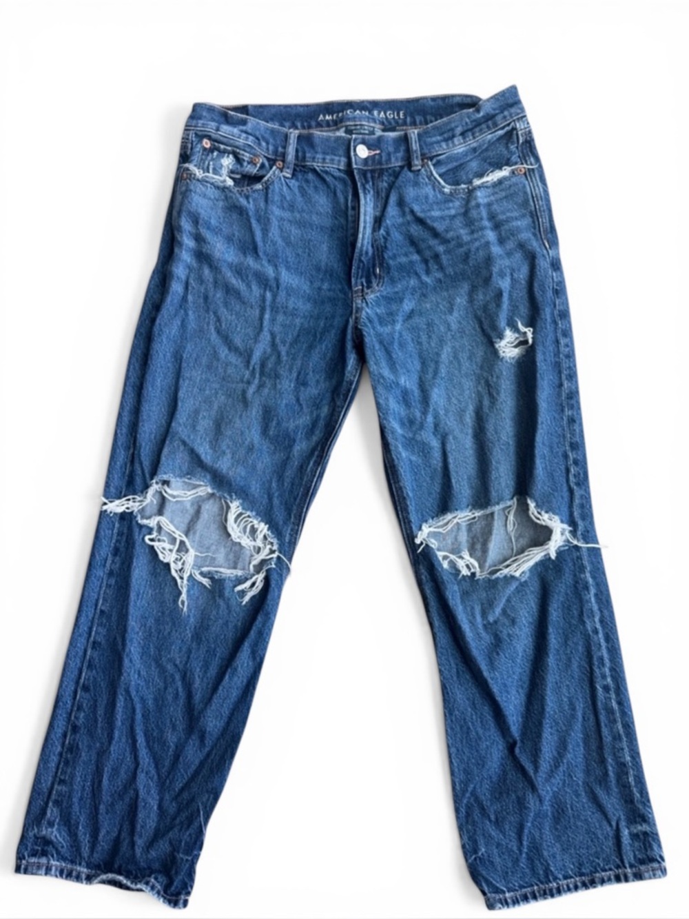 American Eagle Outfitters Dark Blue Distressed Knee-Rip Jeans